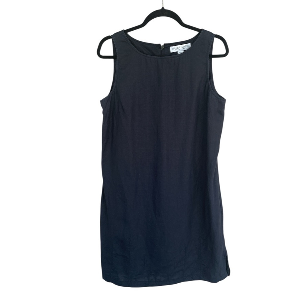 Valerie Stevens Dress Size 10 Linen Black Sleeveless Short Floral Embroidery